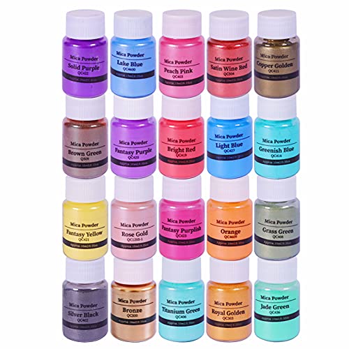 Mica Powder - 20 Colors 10g/0.35oz - Pearlescent Color Pigment - Epoxy Resin Pigment Powder for Slime, Nail Polish, Adhesive Pigments, Soap Making, Paint, Gift for Christmas New Year - color: 20 Colors