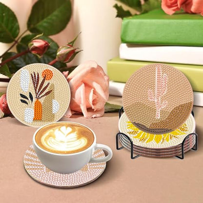 DOTSOPS 8 Pcs Landscape Diamond Painting Coasters with Holder for Beginners - color: Eabstract