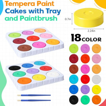 Nuanchu 1 Sets 18 Pcs Tempera Paint Cakes with Tray 18 Colors