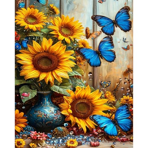 Paint by Numbers Kit for Adults, Sunflower & Butterfly Design, 16x20 Inch | DIY Acrylic Painting Kit on Canvas for Beginners, Relaxing Arts & Crafts for Stress Relief, Home Wall Decor & Gift - color: HMOP25312