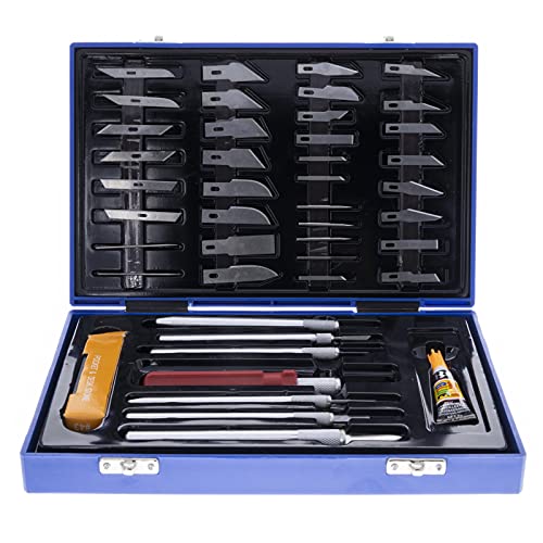 52pc Deluxe Cutting Knife Set with Molded Hard Case, Assorted Precision Utility Knife Blades and Handles Complete Set