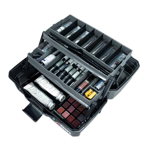 ArtBin 6892AG 2-Tray Art Supply Box, Portable Art & Craft Organizer with Lift-Up Trays, [1] Plastic Storage Case, Gray/Black - style: Two Tray