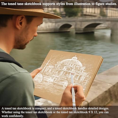 Fuxi Toned Tan Sketchbook 9x12-60 Sheet Acid Free Toned Paper, Professional Drawing Pad for Artists & Art Students. - color: Toned Tan, size: 9" x 12" (Pack of 1)