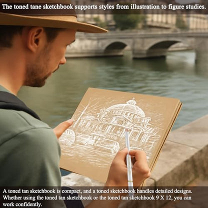 Fuxi Toned Tan Sketchbook 9x12-60 Sheet Acid Free Toned Paper, Professional Drawing Pad for Artists & Art Students. - color: Toned Tan, size: 9" x 12" (Pack of 1)