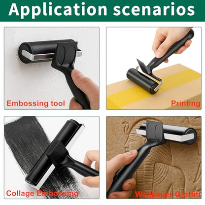 VinBee Soft Rubber Brayer Rollers for Crafting Brayers Rollers for Printmaking Brayer Tool Paint Brush Ink Applicator Art Craft Oil Painting Tool 3 Pack (2.4 & 4 & 5.9 inch)