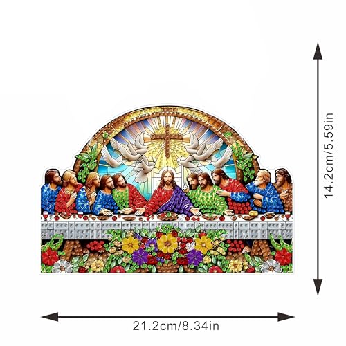STGLCR Religious Diamond Art Hanging Kit for Adult The Last Supper,Special Shaped DIY Acrylic Jesus Christ Cross Diamond Art Painting Window Pendants Home Garden Wall Hanging Kits Hanging Ornament - color: The Last Supper flower