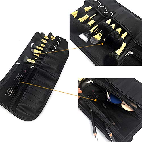 MSQ Makeup Brush Bag with Belt Multi Pocket Foldable Apron Pack Cosmetic Brush Pouch Holder Organizer with Adjustable Artist Belt Strap Best for Artist/Fashion Stylist(without brush)