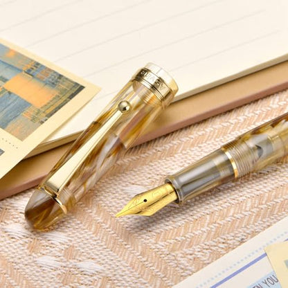 Asvine V126 Vacuum Filling Fountain Pen, Brown Swirl Acrylic Stub Nib 1.1mm Calligraphy Art Drawing with Case Set - color: Brown Swirl, style: Stub Nib