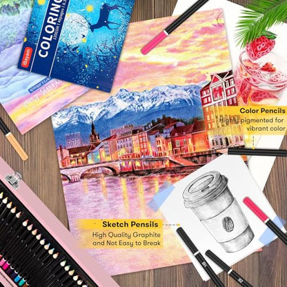 iBayam Pink Art Supplies, Gifts Kids Teen Girls Trendy Stuff 6-16 Year Old | 150-Pack Art Set Kits with 2 Sketch Pads, Coloring Book, Christmas Stocking Stuffers for Teens Girls, Cute Cool Fun Crafts - color: Pink