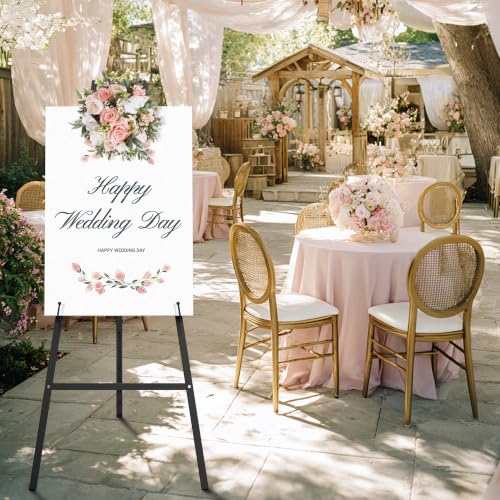 47" Black Easel Stand for Sign, Large Heavy Duty Metal Display, 4-Tier | Sturdy Art Easel with Adjustable Chain & Non-Slip Feet for Wedding, Painting, Party, Posters, Commercial, Foldable - color: Black