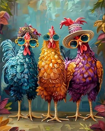 Hestarcul Chicken Paint by Numbers Kits for Adults,Easy Adult Painting by Number on Canvas for Beginner, DIY Watercolor Painting for Gift Home Decor Relax. (Chicken) - color: chicken