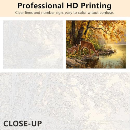 TUMOVO Paint by Numbers Kit for Adults, Adult Paint by Number Kits - Lake Deer Scene, Herd of Deer Drinking at Lake Shore Nature Landscape on Canvas, Relaxing DIY Project, 16x20 Inch(Framed) - color: Deer(Framed)