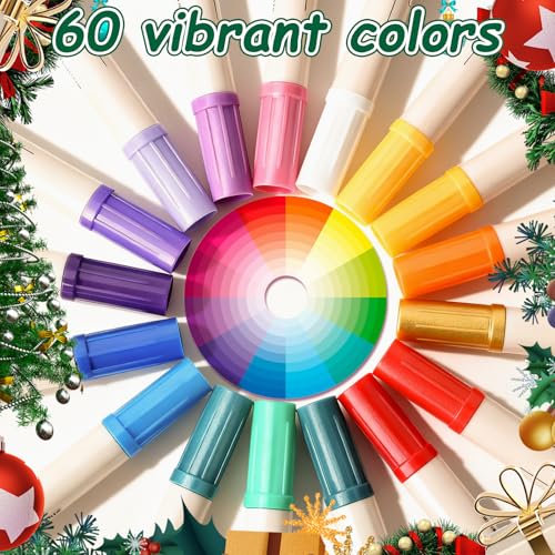 60 Colors Dual Tip Acrylic Paint Pens Markers, Brush & Fine Tip Coloring Drawing Markers for Christmas Decorations, Waterproof Making Art Supplies for Wood, Fabric, Stone, Glass, Rock Painting - color: 60 Colors / Brush & Fine Tip