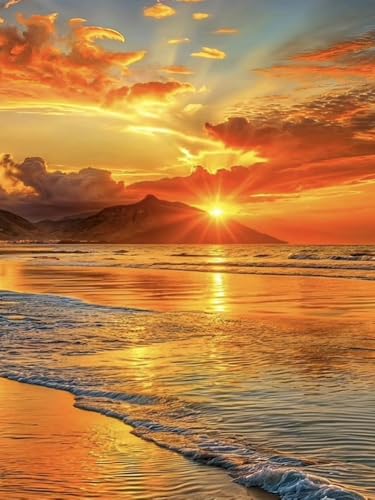 RYMILIE Sunset Diamond Art Kits for Adults Diamond Painting Kit 12x16in | 5D Beach Scenery Diamond Art Painting Kit for Beginners, DIY Full Round Drill Gem Art Crafts for Home Wall Decor Gift - color: DP00899