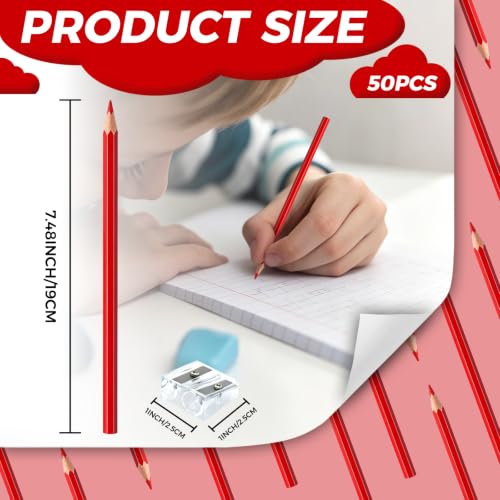 50 PCS Red Colored Pencils, Pre-sharpened Professional Wooden Art Pencils Set for Artists Painting | Premium Drawing Sketching Supplies - color: red