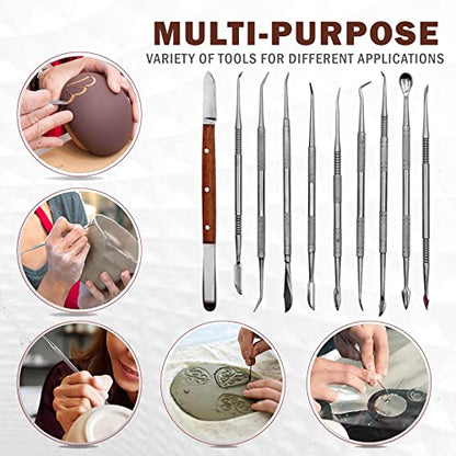 A2Z 10 PCS Wax Carving Tools Dental Waxing Instruments with Case, Stainless Steel Wax Carvers Set - Metal Clay Sculpting Pottery Sculpture Tools - Double Ended DIY Carving Modeling Kits