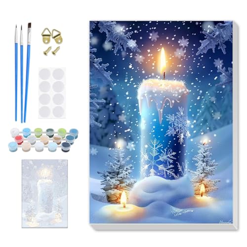 SENQAO Christmas Paint by Numbers for Adults Framed, Christmas Candles Adults' Paint-by-Number Kits, Adult Paint by Number Kits on Canvas, Acrylic Number Painting for Home Decor, 8x12inch - color: candles - 01