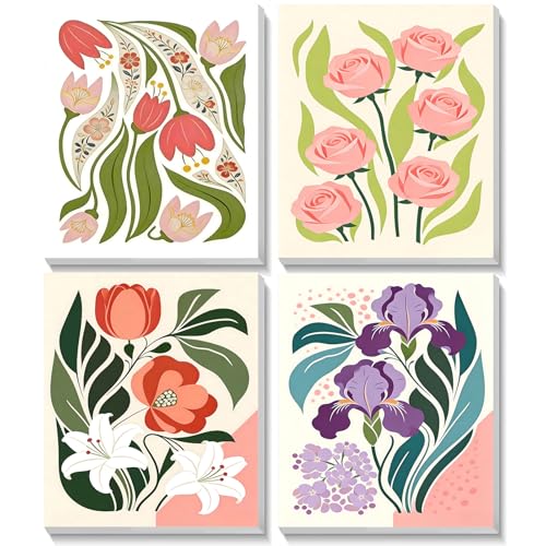 TOSTOG Artistic Floral Arrangements 4 Pack Framed Canvas Paint by Numbers Art Kit for Adults and Kids, Beginner Acrylic Oil Painting Supplies with Wooden Frame for Home Wall Decor 20 * 25 cm/8 * 10 in - color: Artistic Floral Arrangements