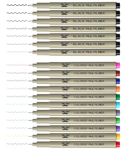 Mr. Pen- Drawing Pens for Artists, 18 Pack, Black Ink Multiliner | Colorful 0.3mm Artist Pens