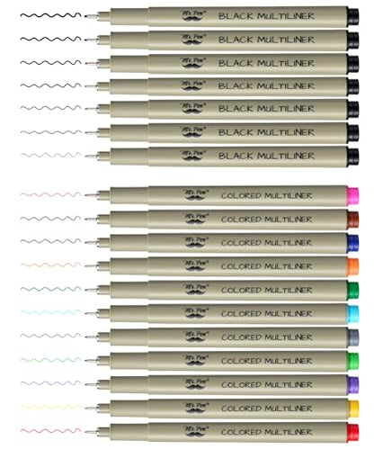 Mr. Pen- Drawing Pens for Artists, 18 Pack, Black Ink Multiliner | Colorful 0.3mm Artist Pens