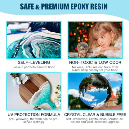 Teexpert Epoxy Resin Kit for Beginners, Resin Kit with Coaster Molds, Silicone Molds Kit, Pigments, Crystal Clear Art Resin, Casting & Coating for DIY Coasters 16 FL.OZ