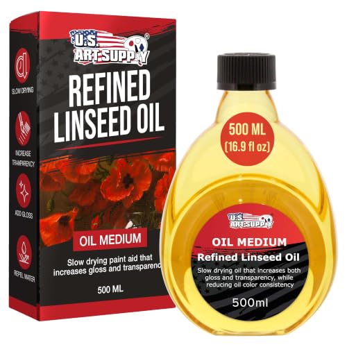 U.S. Art Supply Refined Linseed Oil, 500ml (16.9 oz) Fluid Medium - Linseed Oil for Wood, Painting Mediums & Wood Finishing - size: 16.91 Fl Oz (Pack of 1)