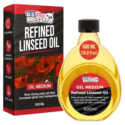 U.S. Art Supply Refined Linseed Oil, 500ml (16.9 oz) Fluid Medium - Linseed Oil for Wood, Painting Mediums & Wood Finishing - size: 16.91 Fl Oz (Pack of 1)