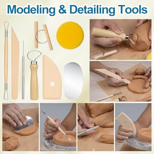 Amrules 8 Pcs Polymer Clay Sculpting Tools Kit for Adults, Light Yellow | Smooth Comfortable Handles, Sturdy Wood & Stainless Steel, Perfect for Beginners, Pottery Lovers & Diy Craft - color: Lightyellow-8Pcs