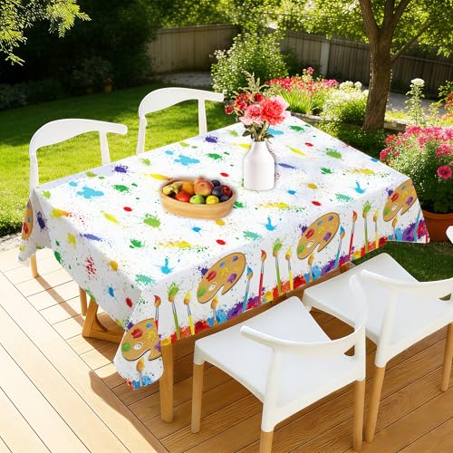 2 Pcs Artistic Canvas Tablecloths ,Vibrant Paint Splatter and Palette Design, Perfect for Creative Events, Art Studios, and Festive Gatherings to Add a Splash of Color and Inspiration，54 x 87 Inch