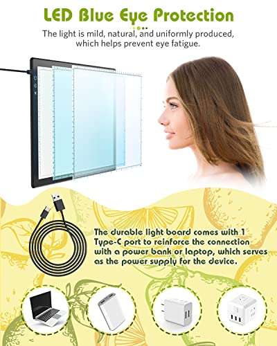 A4 Light Box for Tracing, Light Pad for Diamond Painting, Light Board, Ultra-Thin Copy Board with 3 Levels/Stepless Adjustable Brightness for Drawing, Sketching, Animation - style: A4-basic