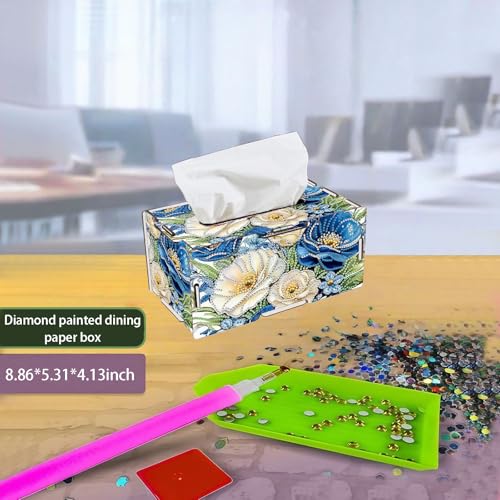 LSQFS DIY Diamond Painting Tissue Box for Adults for Home Office Vanity - color: Flowers