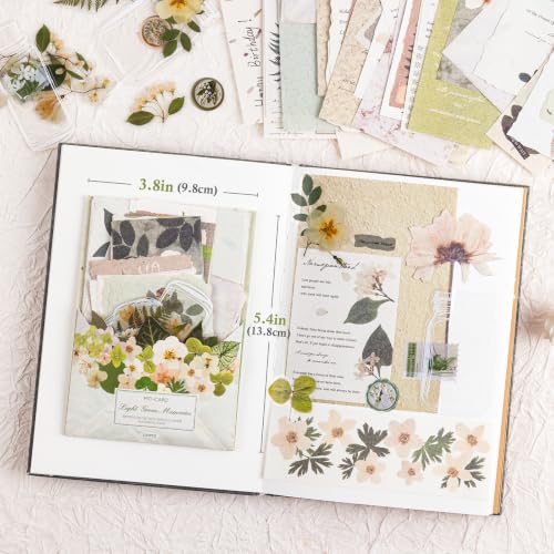 RISYPISY 100Pcs Floral Scrapbook Supplies Kit for Junk Journal | Scrapbooking Paper & PET Stickers Bundle – Botanical Floral Collage Kit for Card Making, Art Journal(Green) - color: Green