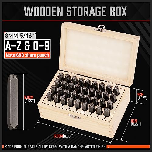 HORUSDY 36-Piece Number and Letter Stamp Set 5/16 (8mm) (A-Z) Punch Perfect for Imprinting Metal Stamping kit, Plastic, Wood, Leather - color: (5/16”) 8mm