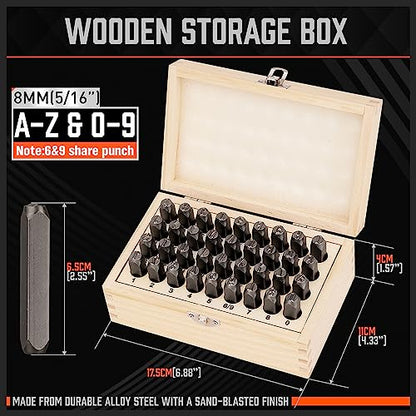 HORUSDY 36-Piece Number and Letter Stamp Set 5/16 (8mm) (A-Z) Punch Perfect for Imprinting Metal Stamping kit, Plastic, Wood, Leather - color: (5/16”) 8mm