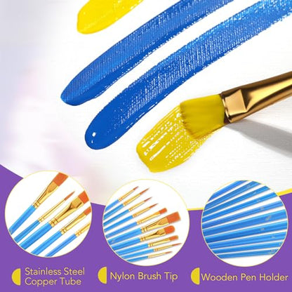 AROIC Acrylic Paint Brush Set, 12pack/120pcs Nylon Hair Paint Brushes | Oil Painting Rock Body Painting, Artist Amateur Craft Paint Brushes Supplies, Children Adult Painting Small Paint Brush Set - size: 120pcs-blue