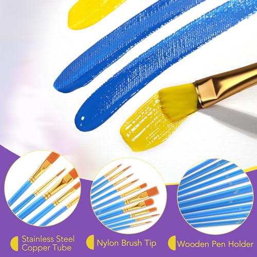 AROIC Acrylic Paint Brush Set, 24pack/240pcs Nylon Hair Paint Brushes | Acrylic Painting, Artist Craft Paint Brushes Supplies, Kid Adult Watercolor Oil Paint Brush Kit - size: 240pcs-blue
