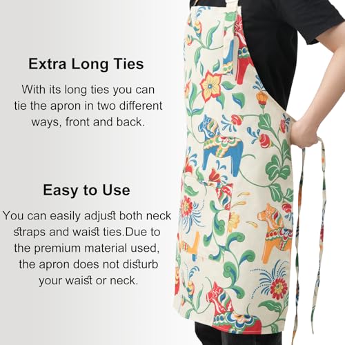 DILLMAN Aprons for Women with Pockets Cotton Linen Cooking Kitchen Baking Soft Durable Floral Gardening Apron - color: White