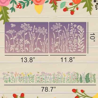 Large Flower Stencils for Walls Floral Stencils for Wood Fence | Reusable Wildflower Stencil for Painting on Canvas Fabrics Furniture - style: Wildflower 02