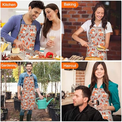 Apron with 2 Pockets,Kitchen Chef Artist Aprons for Cooking Gardening Baking Painting, Waterproof Apron 33" x 27" - color: Fox