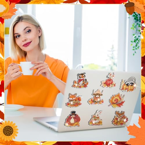 Xuhal 30 Pcs Fall Animal Diamond Painting Magnet Diamond Art Kits for Adult | Autumn Animal Refrigerator Magnet, Thanksgiving 5D Rhinestone Fridge Magnetic Sticker, Diamond Club Gifts, Small DIY Crafts - color: Fall