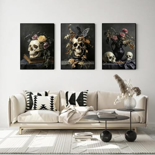 3 Pack Skull Diamond Art Kits for Adult Diamond Painting Kit for Beginner | Skeleton 5D DIY Diamond Dots Full Drill Crafts for Gem Art Dot Art for Adults Home Wall Decor for Teens Boys Girls 12x16 inch - color: DP04609