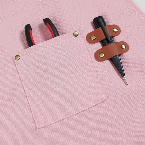 Chef Aprons for Men Canvas Apron with Large Pockets and Adjustable Neck Strap for Cooking,BBQ, Gardening - color: Pink
