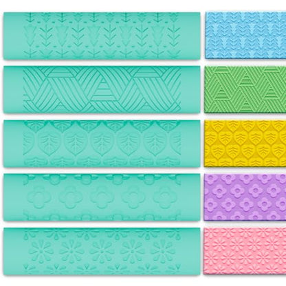 ACRNIGHEET 5 Pcs Polymer Clay Texture Roller, Embossing Rollers Pottery Stamp, Like Texture Sheets Work with Polymer Clay Cutters, Clays Jewelry Making Kit with Storage Box - color: Flower 1