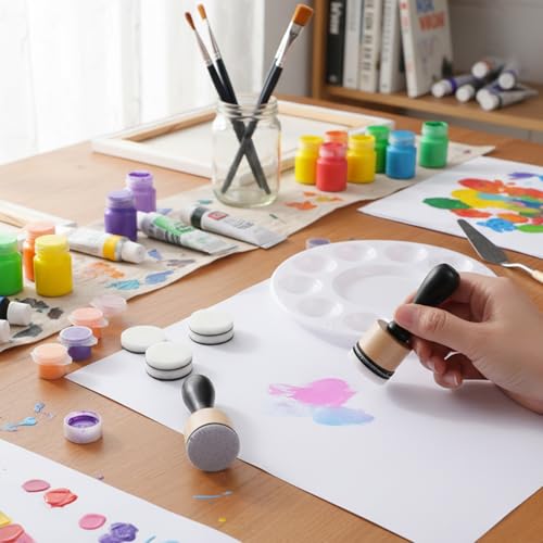 26 Pack Mini Ink Blending Tool Set, 2 Round Mini Applicator Tools and 24 Replacement Foam Pads Daubers for Crafting Scrapbooking Painting Drawing Art Supplies Handle Embossing Stencils