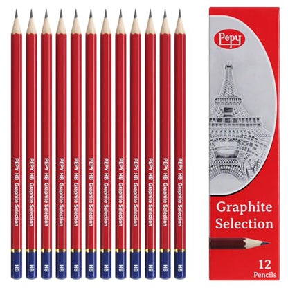 Pepy Graphite Professional Drawing Pencils - Set of 12 HB Pre-Sharpened Black Lead Pencils; Perfect for Drawing, Sketching and Shading, Graphic and Fine Art - style: Set of 12 - HB