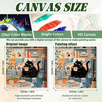 ICYANART Paint by Numbers for Adults Framed, Cat Number Painting 8x12In | Cat Paint by Number for Adults Beginners, Acrylic Funny Painting by Numbers, Cat Paint by Numbers - color: Lazy Cat-7.8x7.8in