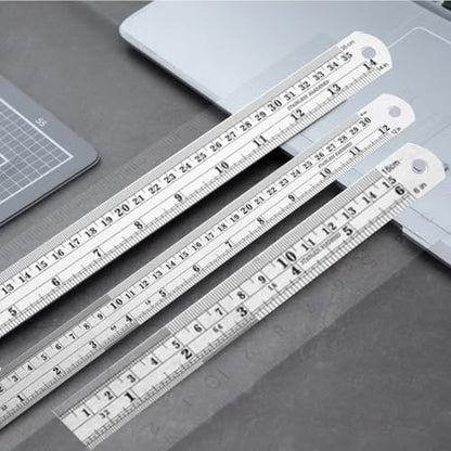 Stainless Steel Metal Ruler,6, 8, 12, 14 Machinist Ruler, with Inch and Metric Graduations,Pack of 4 (6, 8, 12, 14 inch)