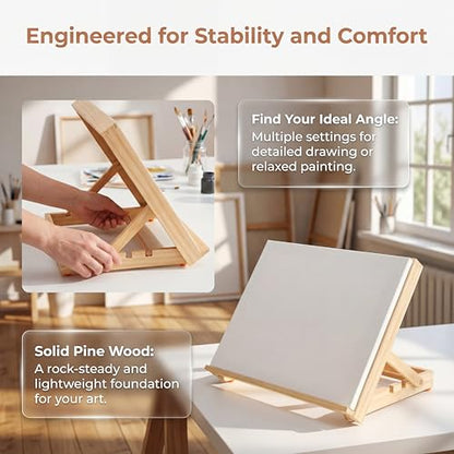 Tabletop Easel, Adjustable & Portable Desktop Art Stand, 13”x9” Solid Pine Wood Drawing Board for Painting, Drawing Canvas & Sketchbooks, Perfect for Adults & Artists