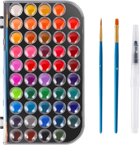 48 Colors Washable Watercolor Paint Set, with 3 Brushes Pen | watercolor palette, Non-toxic Water Color Paints Sets for Kids, Adults Artists Students Beginner,Travel Watercolor Set - color: 48 watercolor