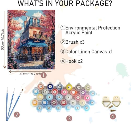 MBNTJHT Cafe Paint by Numbers Kit for Adults Beginner,Landscape Acrylic Paint by Number Kits on Canvas,Coffee Shop Watercolor Painting Art Kits for Home Decor Gifts 16X20 Inch. - color: MT21703